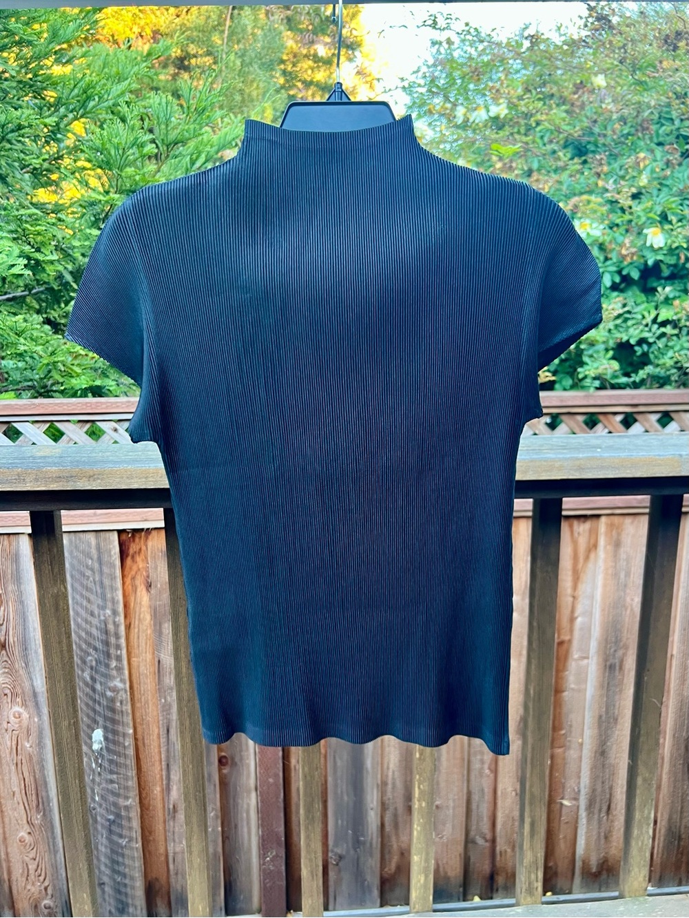 Black Mock Neck pleated Short Sleeve Top